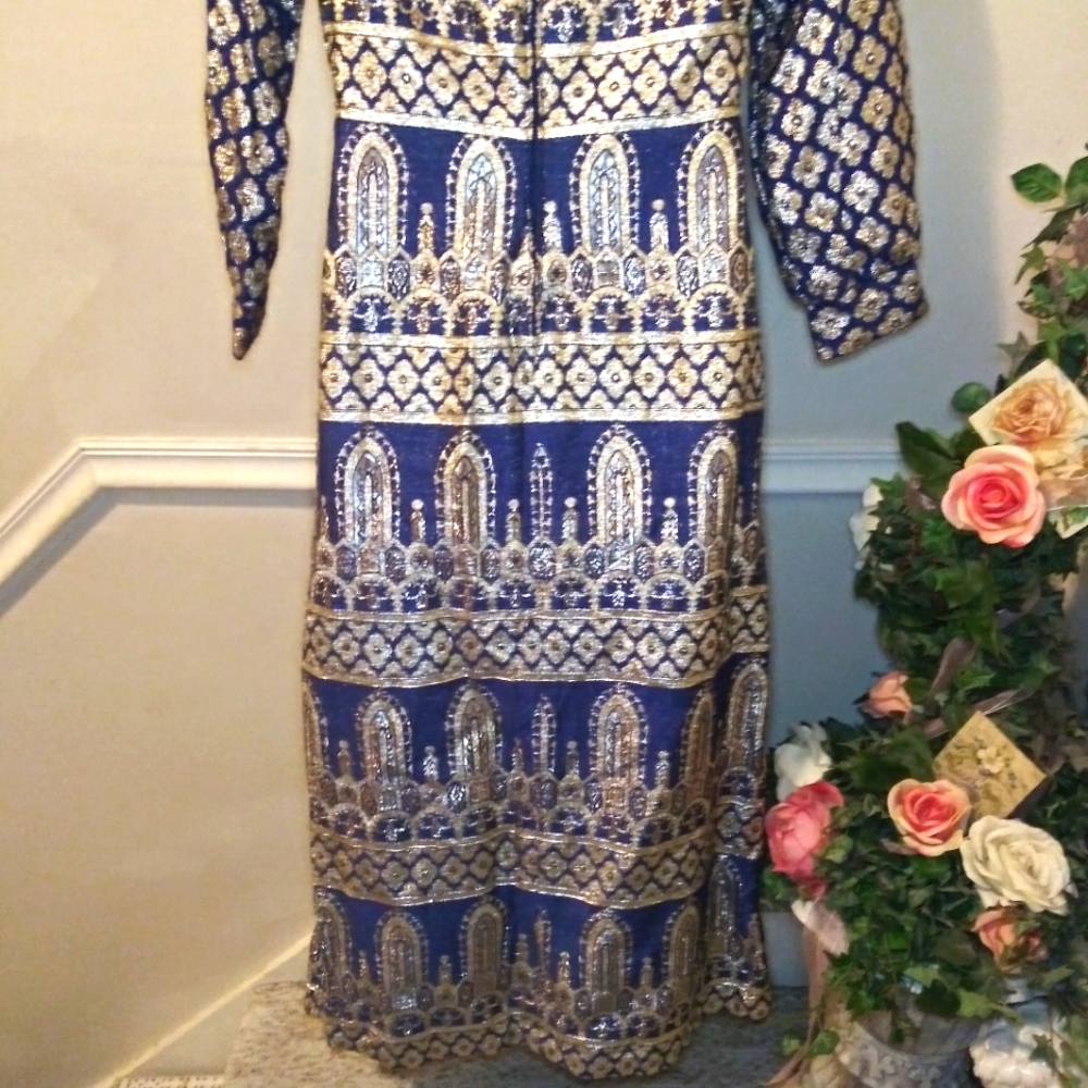 Vintage 1960's Bob Cunningham By Nellica Beitner Royal Blue & Gold Lame´ Gown - Picture 11 of 14